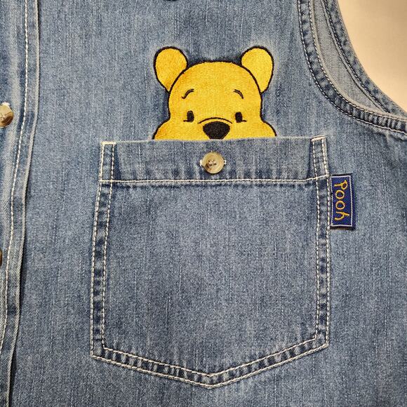 Disney Winne The Pooh Vest Embroidered Denim Medium - Picture 5 of 6